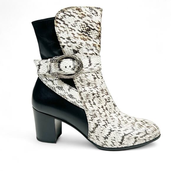 GUCCI Elaphe Snakeskin Dionysus Elizabeth Boots White Sand Roccia Black - Picture 1 of 13